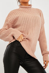 Nude Ribbed Balloon Sleeve Jumper - Jamora