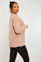 Nude Ribbed Balloon Sleeve Jumper - Jamora
