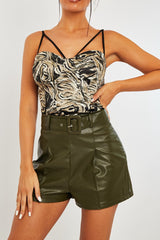 Khaki Marble Satin Corset Top - Nasra