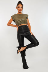 Black Side Split Flared Skinny PU Trouser - Zylah