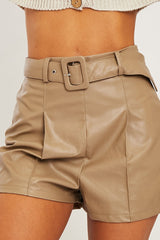 Stone Faux Leather Buckle Belt Shorts - Tamra