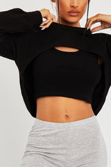 Black Double Layer Crop Sweatshirt - Jannie