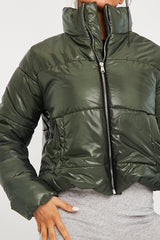 Khaki High Neck Puffer Coat - Docie