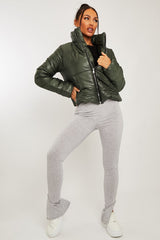Khaki High Neck Puffer Coat - Docie