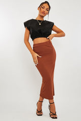 Brown Ribbed Midi Skirt - Dixie
