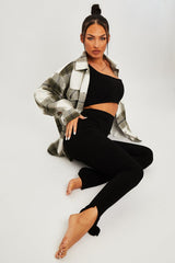 Black Ribbed Side Split Leggings - Enzie