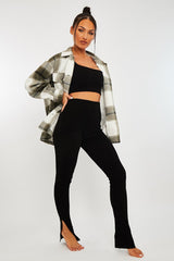 Black Ribbed Side Split Leggings - Enzie