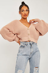 Nude Chunky Knit Button Front Cardigan - Florance
