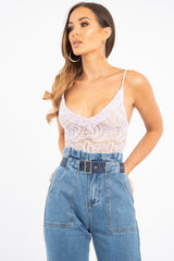 Lilac Plunge V Front Lace Bodysuit - Tiah
