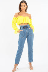 Yellow Ruffle Bardot Crop Top - Aagna