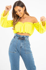 Yellow Ruffle Bardot Crop Top - Aagna