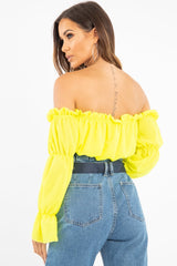 Yellow Ruffle Bardot Crop Top - Aagna