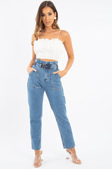 White Ruffle Front Strappy Crop Top - Aaloni