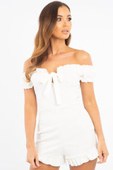 White Milkmaid Frill Detail Playsuit - Frona