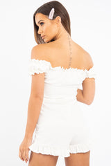 White Milkmaid Frill Detail Playsuit - Frona