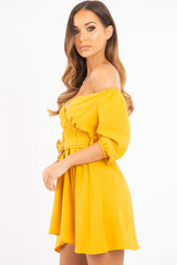 Mustard Plunge Crepe Belted Dress - Baily
