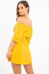 Mustard Plunge Crepe Belted Dress - Baily