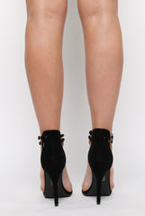 Black Suede Double Strap Barely There Heels - Kalani