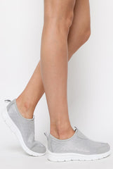 Grey Diamante Sparkle Stretch Trainers - Hani