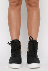 Black Wedged Diamante Trainers - Adriana