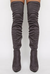 Grey Suede Stiletto Heel Over The Knee Boots - January