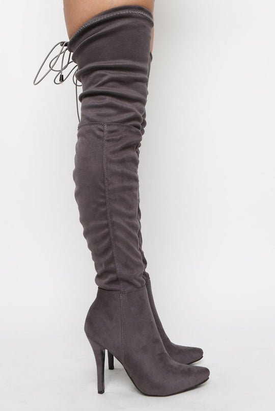Grey Suede Stiletto Heel Over The Knee Boots - January