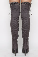Grey Suede Stiletto Heel Over The Knee Boots - January