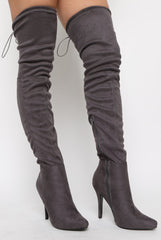 Grey Suede Stiletto Heel Over The Knee Boots - January