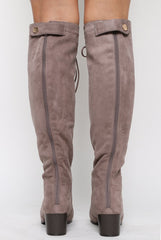 Mocha Suede Front Lace Up Knee High Boots - Aliah