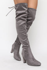 Light Grey Suede Drawstring Over The Knee Boots - Joni