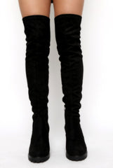 Black Suede Over The Knee Boots - Juno
