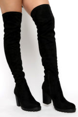 Black Suede Over The Knee Boots - Juno