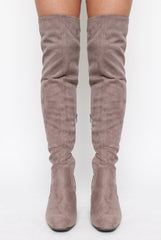 Mocha Faux Suede Back Lace Up Thigh High Boots - Brooklyn