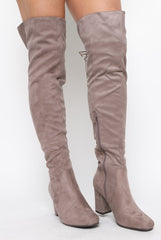 Mocha Faux Suede Back Lace Up Thigh High Boots - Brooklyn