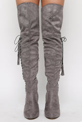 Grey Suede Over the Knee Lace Up Detail Boots - Alora