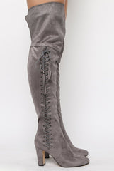 Grey Suede Over the Knee Lace Up Detail Boots - Alora