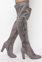 Grey Suede Over the Knee Lace Up Detail Boots - Alora