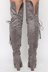 Grey Suede Over the Knee Lace Up Detail Boots - Alora