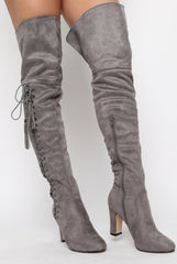 Grey Suede Over the Knee Lace Up Detail Boots - Alora