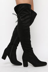 Black Faux Suede Back Lace Up Thigh High Boots - Brooklyn