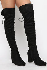 Black Faux Suede Back Lace Up Thigh High Boots - Brooklyn