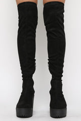 Black Suede Over The Knee Boots - Loren