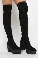 Black Suede Over The Knee Boots - Loren