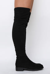 Black Suede Flat Over The Knee Boots - Charmony