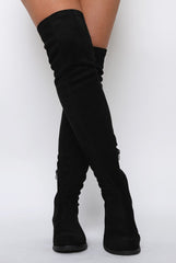 Black Suede Flat Over The Knee Boots - Charmony