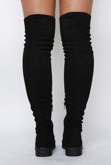 Black Suede Flat Over The Knee Boots - Charmony