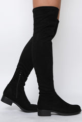 Black Suede Flat Over The Knee Boots - Charmony