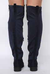 Blue Suede Zip Detail Flat Over The Knee Boots - Vanessa