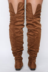 Camel Suede Split Back Flat Over The Knee Boots - Cersei