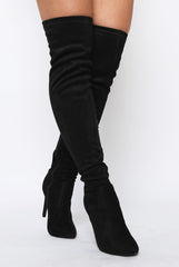 Black Suede Stiletto Heel Over The Knee Boots - Kaira
